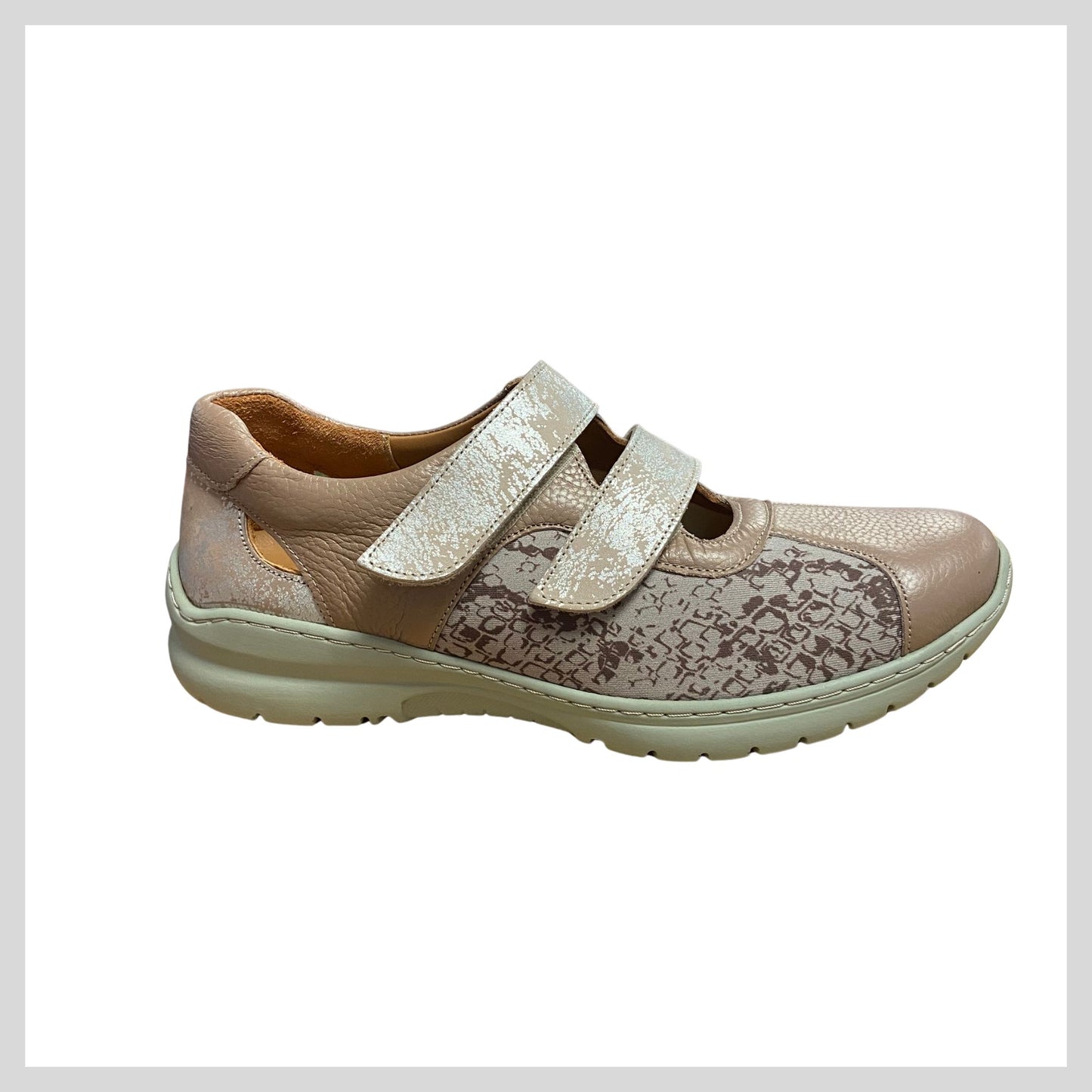 Softmode Ladies Taupe Double Velcro Shoe - 6374-42 Chrissy 3E