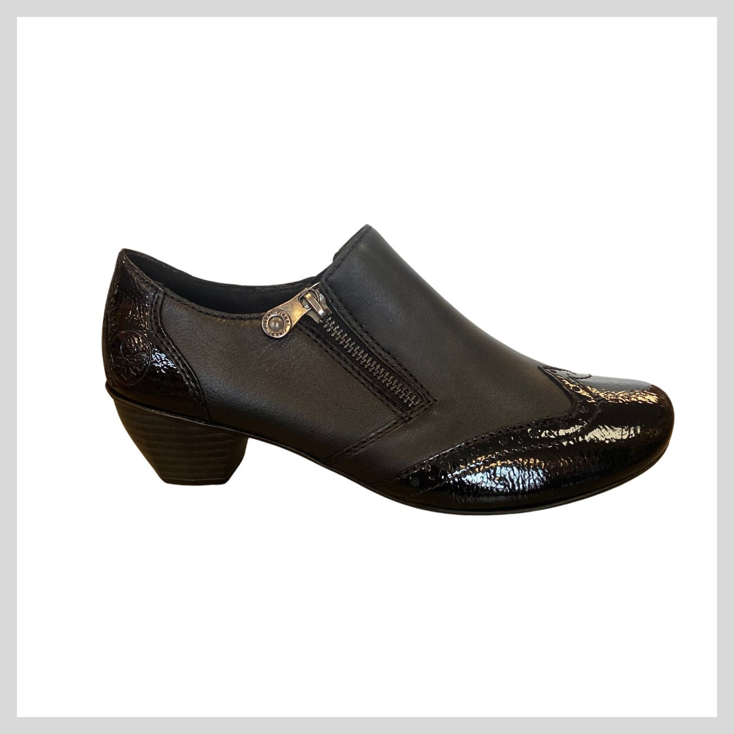 Rieker Ladies Black Block Heel Shoe 41757-00