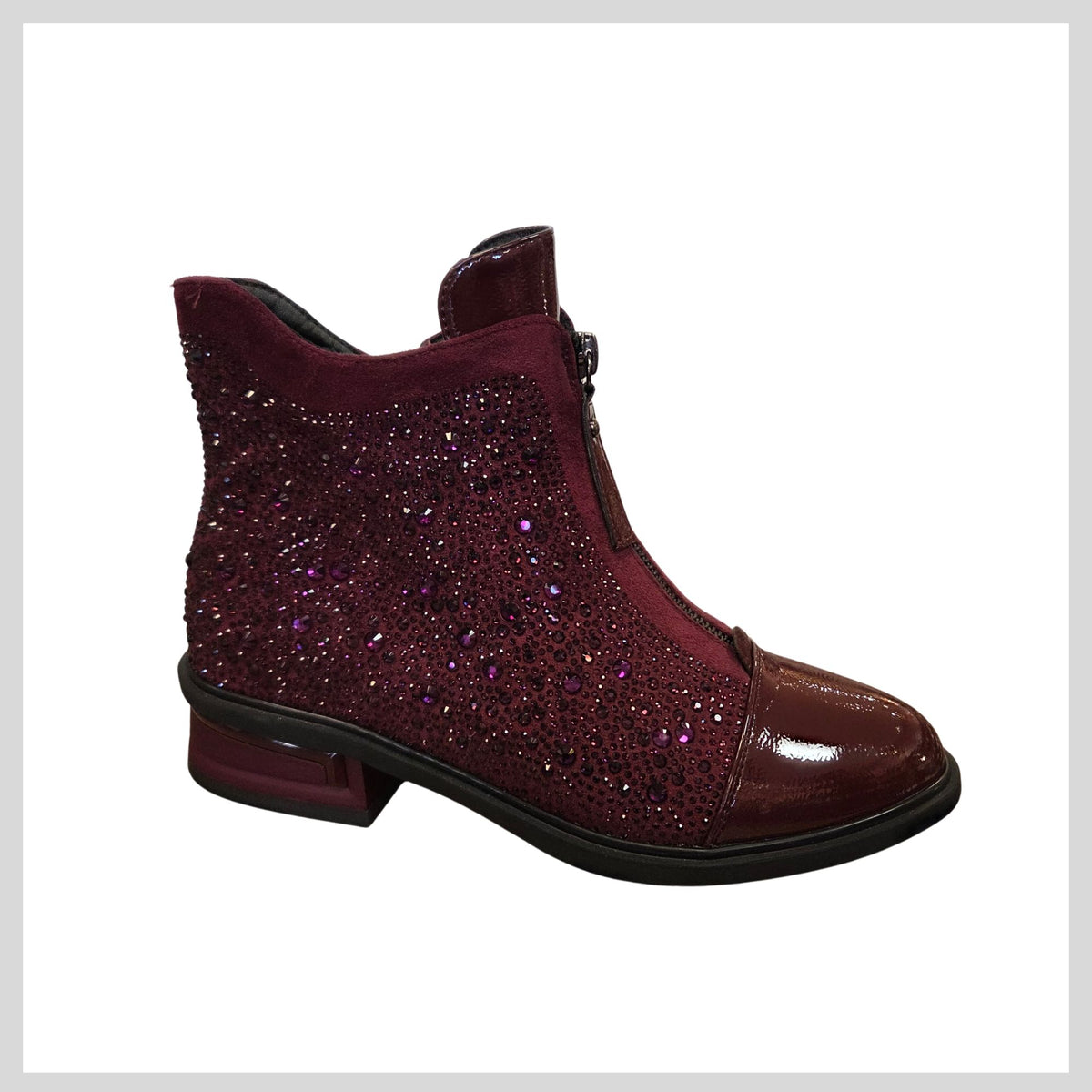 REDZ R1576 Ladies Sparkly Burgundy Ankle Boots