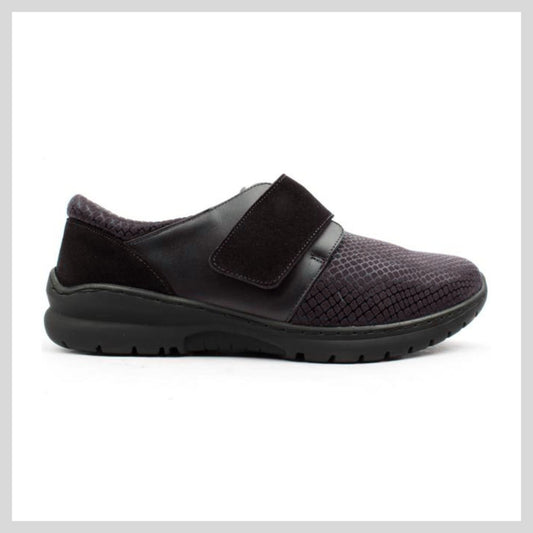 Softmode Womens Black Velcro Shoe  6064-51 Daba Black Nappa Scuba 3E
