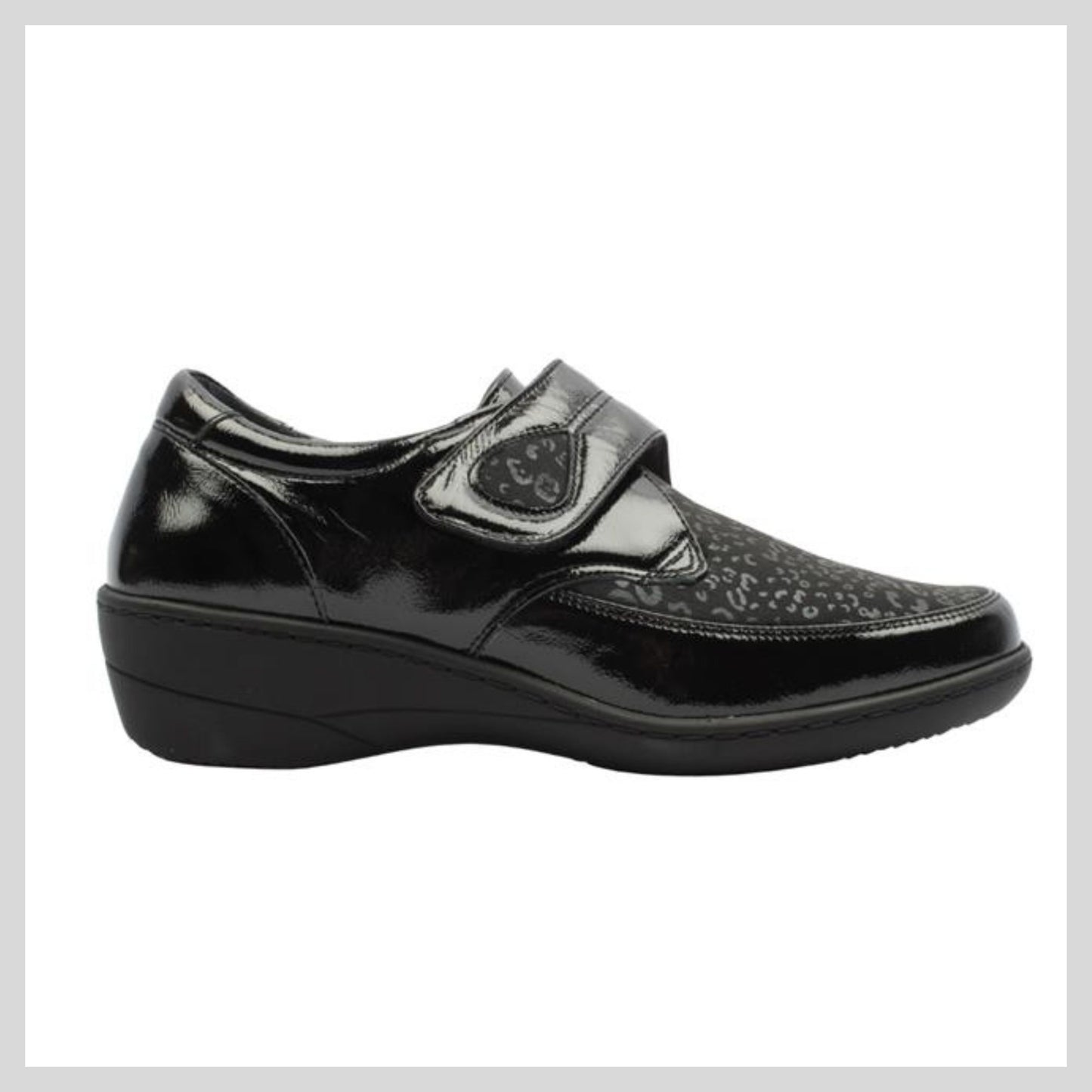 Softmode Women's Black Velcro Shoe - Elma Black Naplack Leo 2E 6423-10