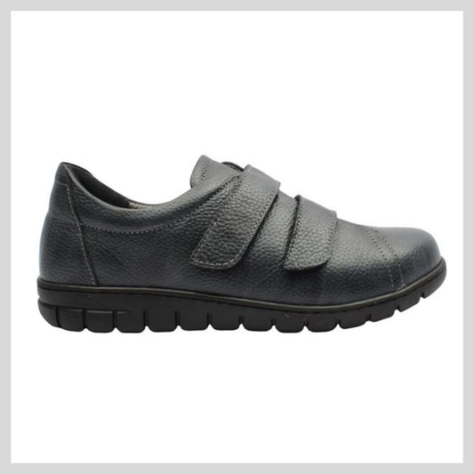 Softmode Women's Grey Double Velcro Shoe - Gail 3E