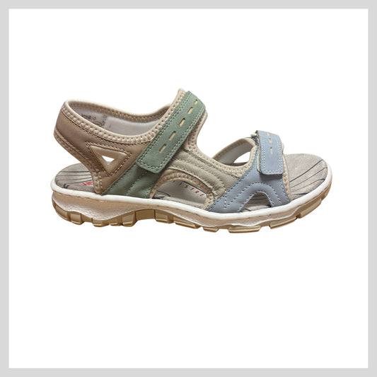 Rieker 68866-97 Ladies Blue/Green Velcro Trekking Sandal