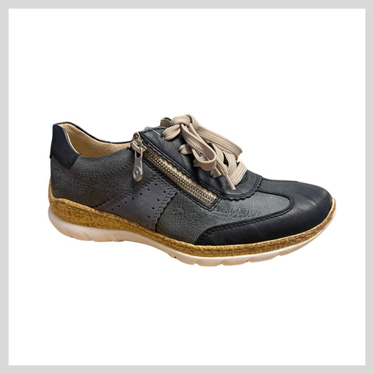 Rieker N4221-14 Ladies Blue Lace/Zip Shoe