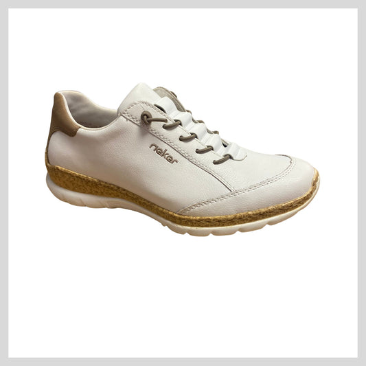 Rieker N42K5-80 Ladies White Elastic Lace Shoe