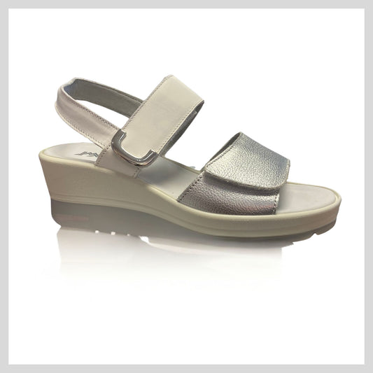 Imac Ladies Leather White and Silver Velcro Sandal 108250 26746/001