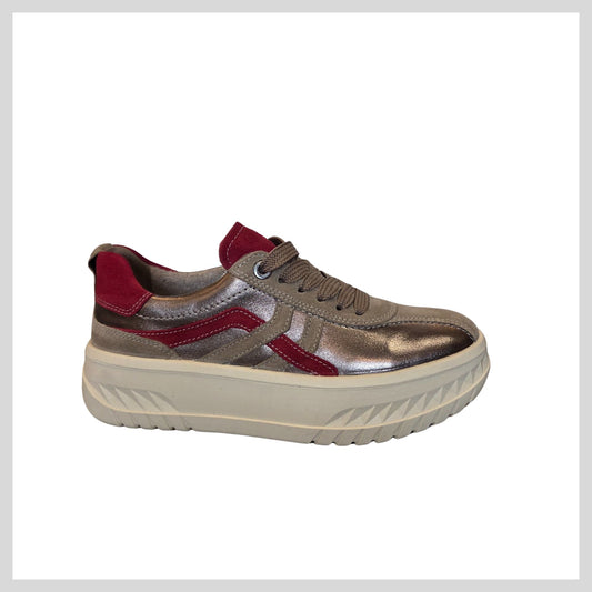 Ara Ladies Metallic Grey/Red Shoe  12-46710-05