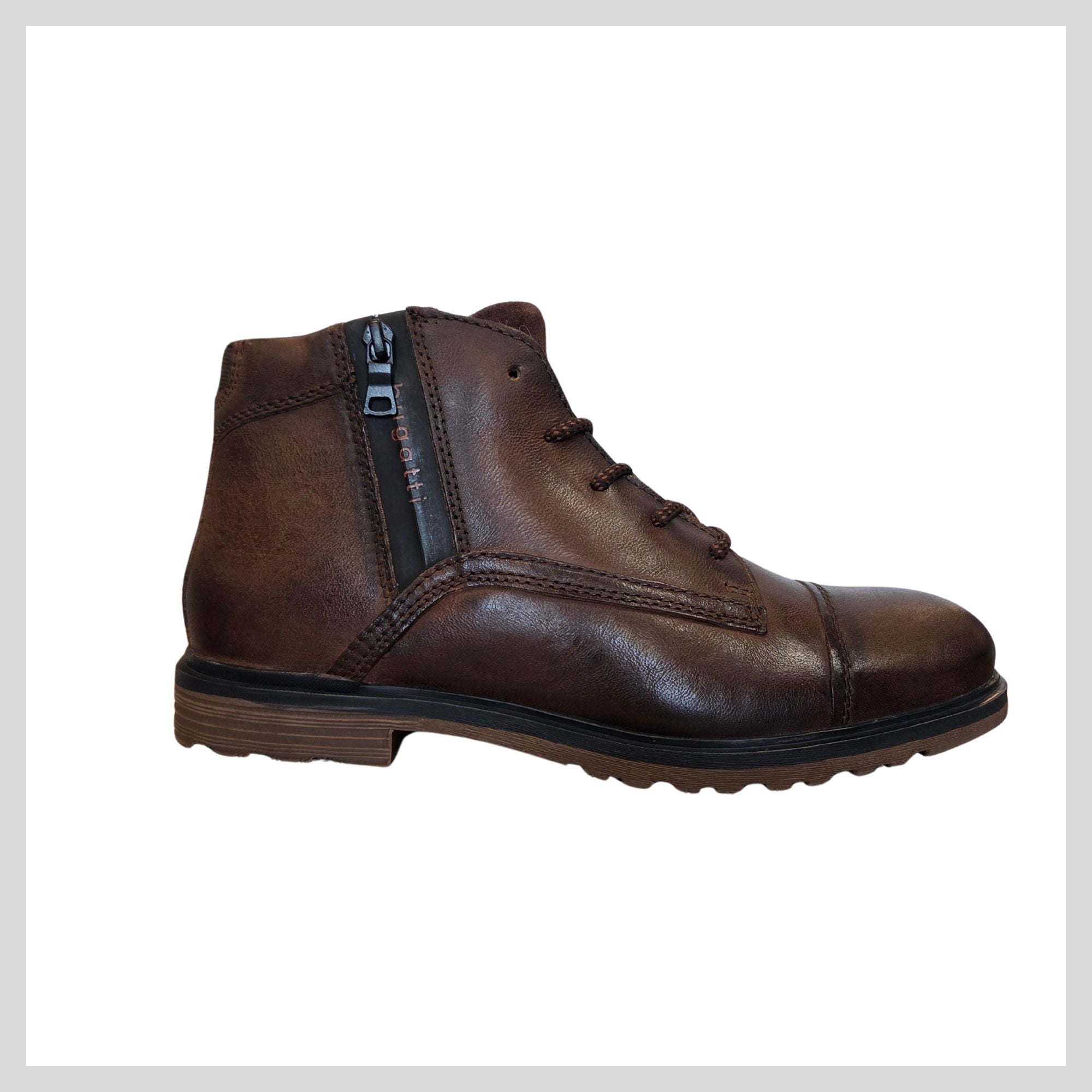 Bugatti 321 A0U3L Men's Dark Brown Boot, Leather, Zip and Lace ...
