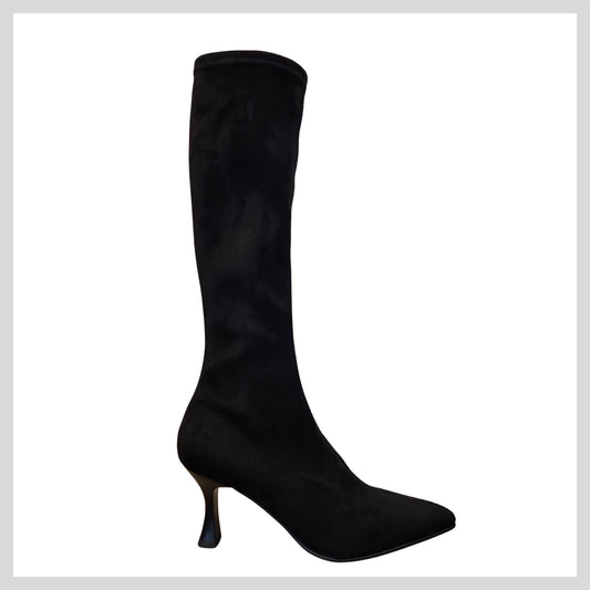 Miss Elastic 78041/AE-05 Ladies Black ECO-Suede Knee High Boots