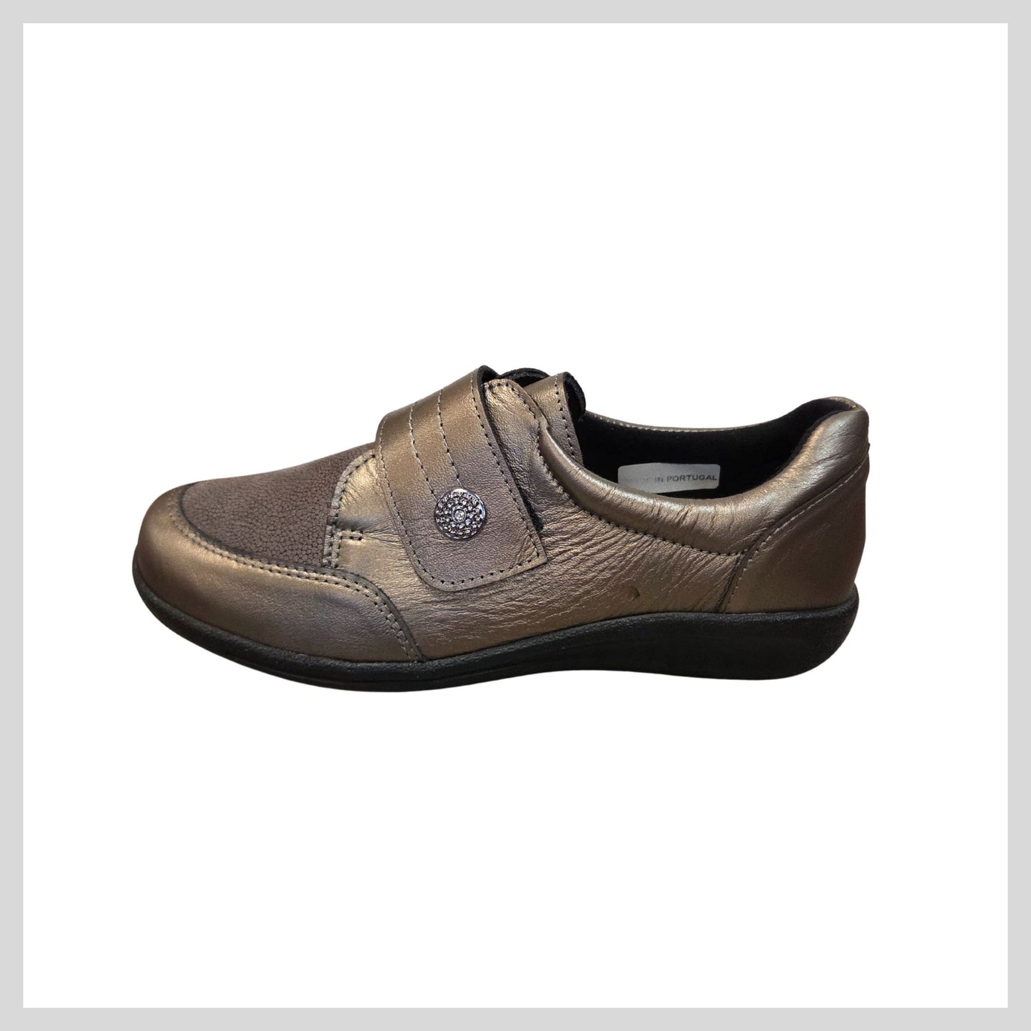 DB Shoes 68205G Ladies Wider fit, Gold Stretch Leather Shoe