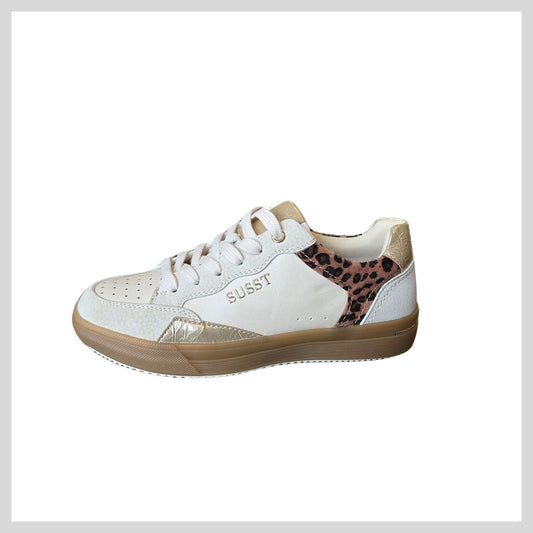 Susst Brooklyn 26, Ladies Beige Trainer with Leopard Print