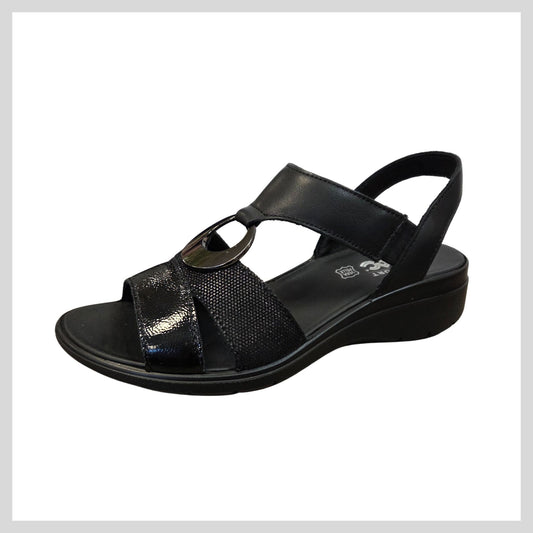 IMAC Ladies Black Low Wedge Sandal 107970 - 1400/011