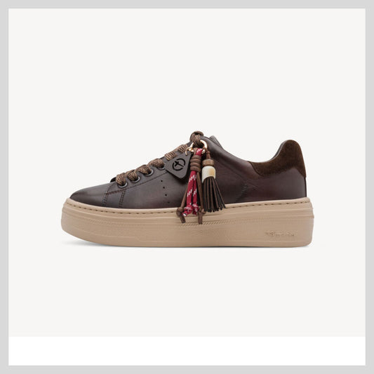 Ladies Brown Tamaris Platform Sneaker 1-23775-47-304