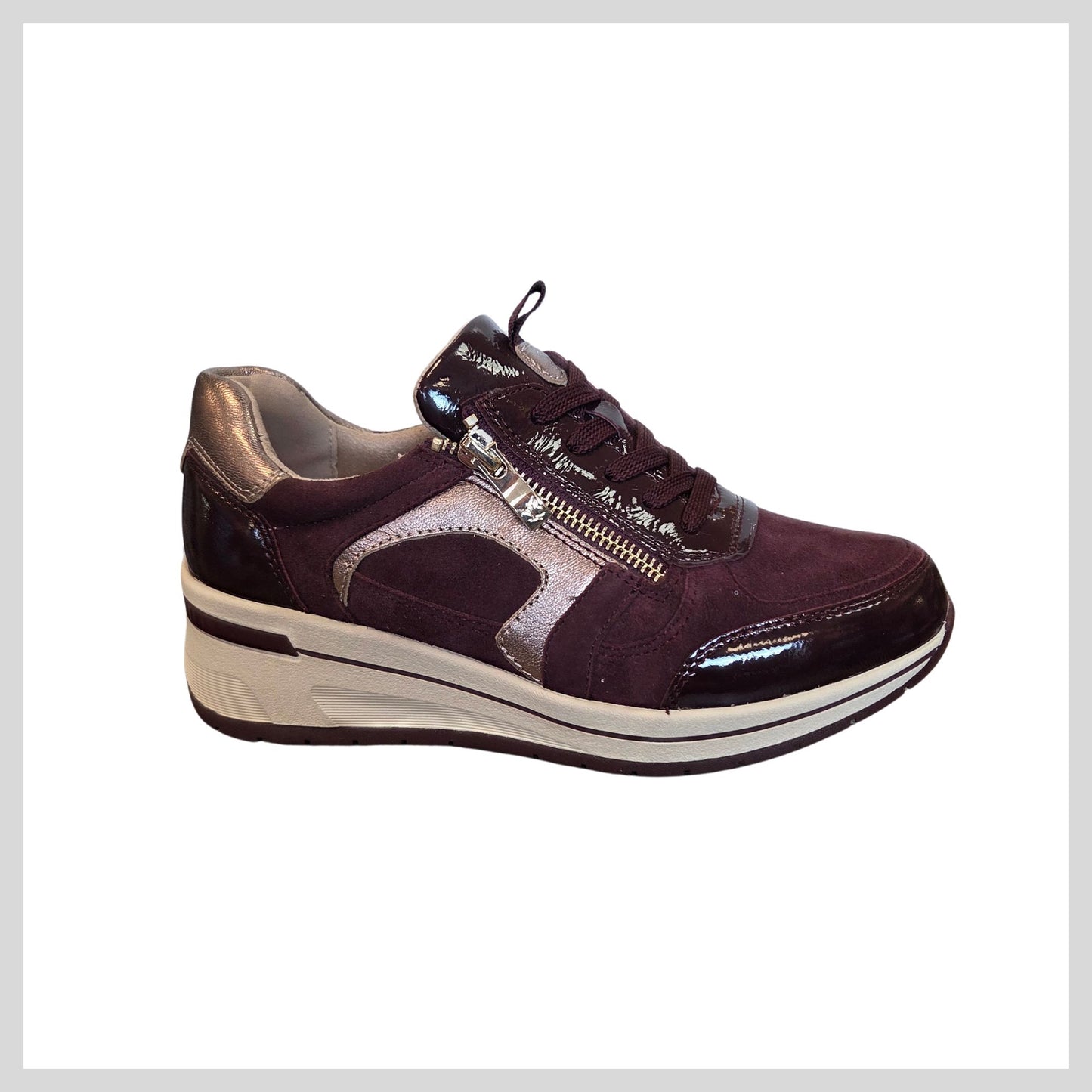 Caprice 9-23300 Ladies Burgundy/Gold Fashion Trainer