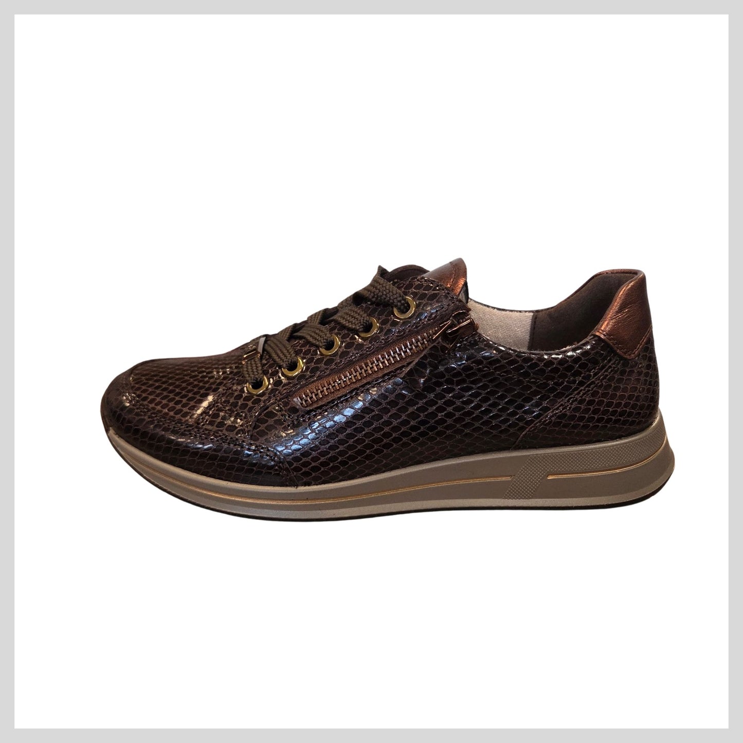 ARA 12-54801-64  Ladies Brown Snake Trainers